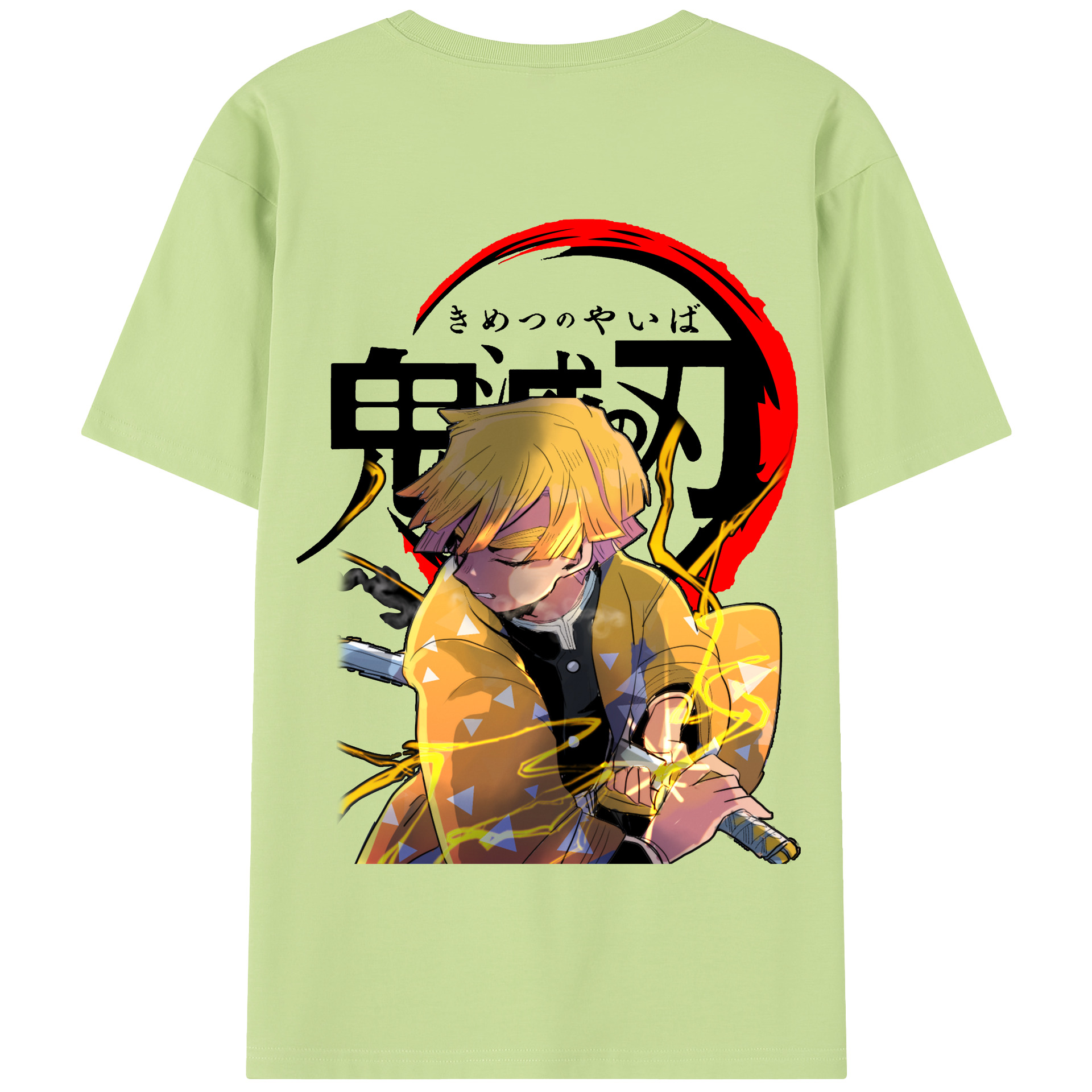 （画像用） 鬼滅の刃（きめつのやいば）我妻 善逸／あがつま ぜんいつ Agatsuma Zenitsu 綿100％半袖Tシャツ（背面プリント）